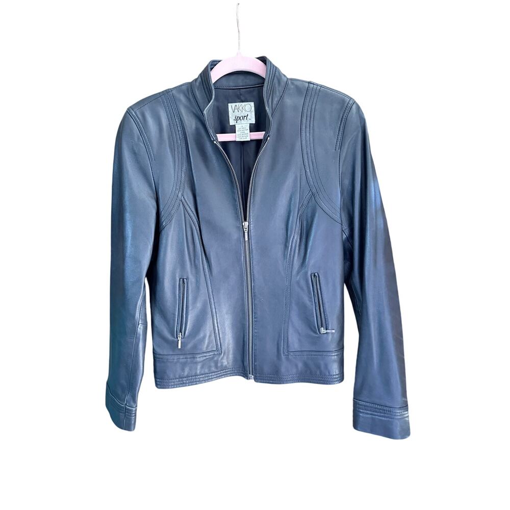 Vintage Vakko sport leather moto zip front womens jacket large biker motorcycle